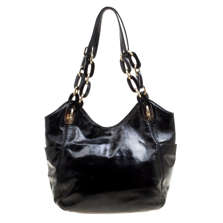 Pre Owned Michael Michael Kors Black Leather Medium Lilly Chain Tote