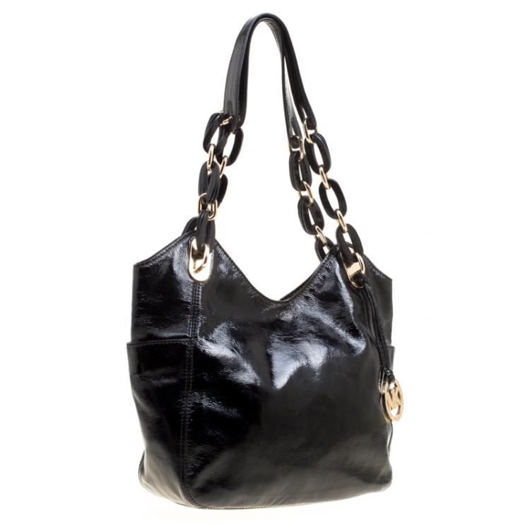 Pre Owned Michael Michael Kors Black Leather Medium Lilly Chain Tote