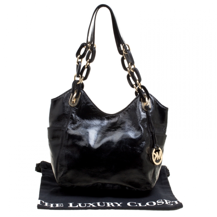Pre Owned Michael Michael Kors Black Leather Medium Lilly Chain Tote