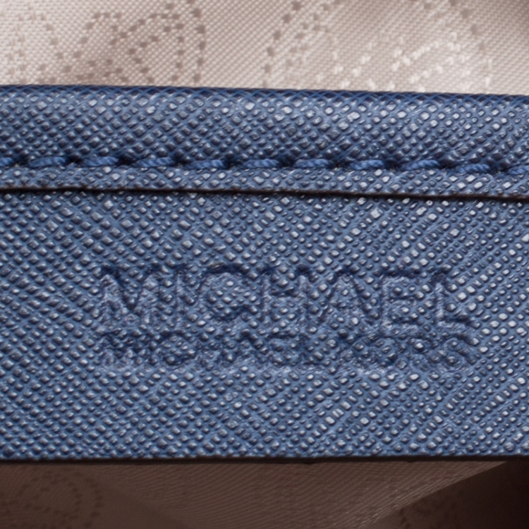 Pre Owned Michael Michael Kors Dark Blue Saffiano Leather Top Zip Jet Set Tote