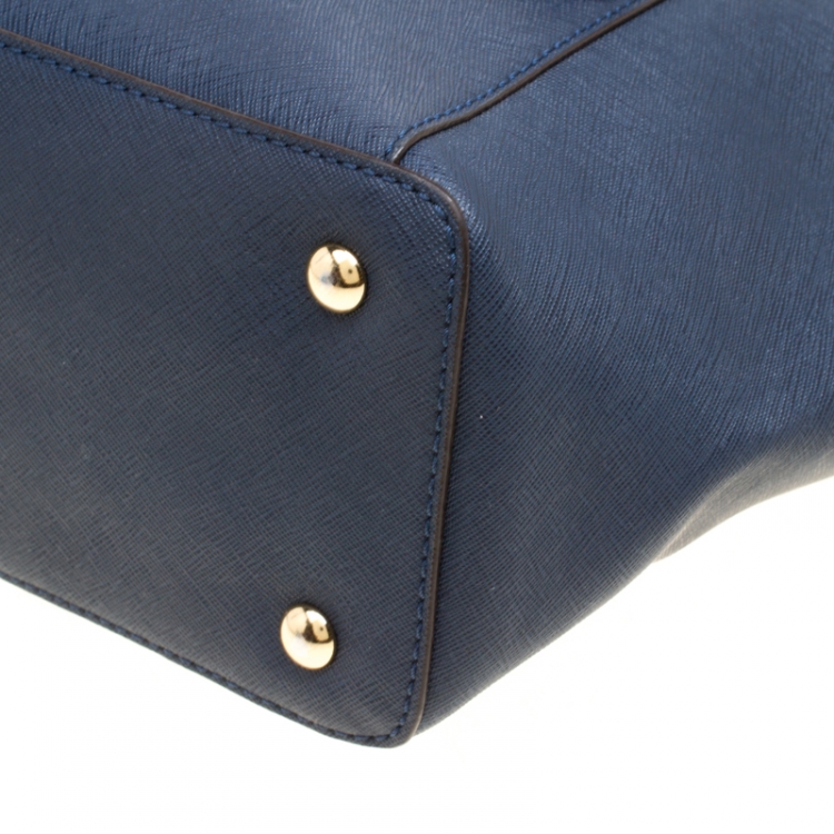 Pre Owned Michael Michael Kors Dark Blue Saffiano Leather Top Zip Jet Set Tote