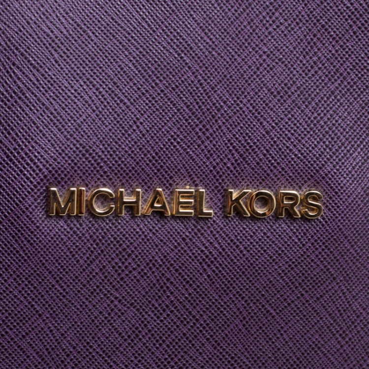 Pre Owned Michael Michael Kors Purple Leather Shopper Tote