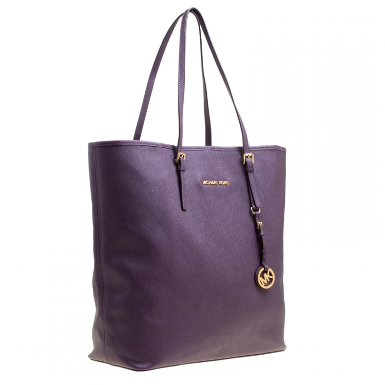 Pre Owned Michael Michael Kors Purple Leather Shopper Tote