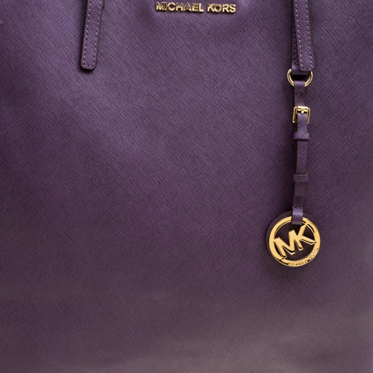 Pre Owned Michael Michael Kors Purple Leather Shopper Tote