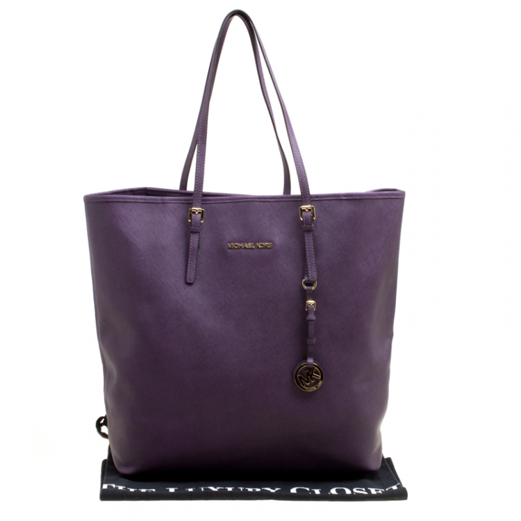Pre Owned Michael Michael Kors Purple Leather Shopper Tote