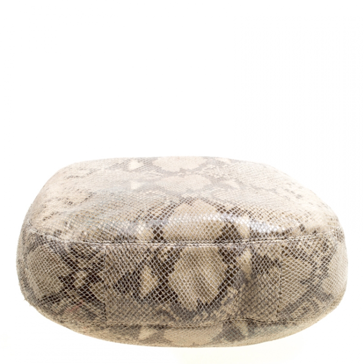 Pre Owned Michael Kors Beige Python Embossed Leather Medium Fulton Hobo