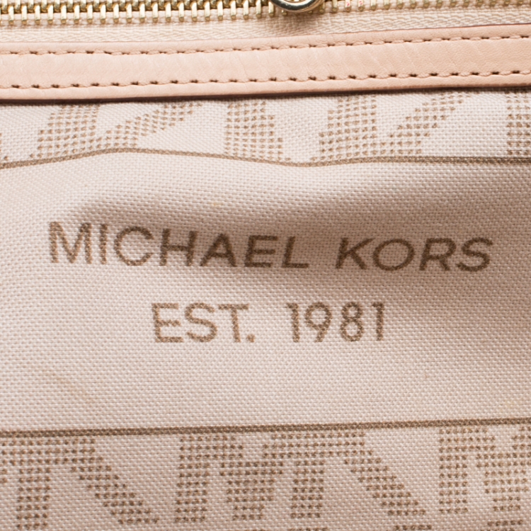Pre Owned Michael Kors Off White Signature Coated Canvas Jetset Tote