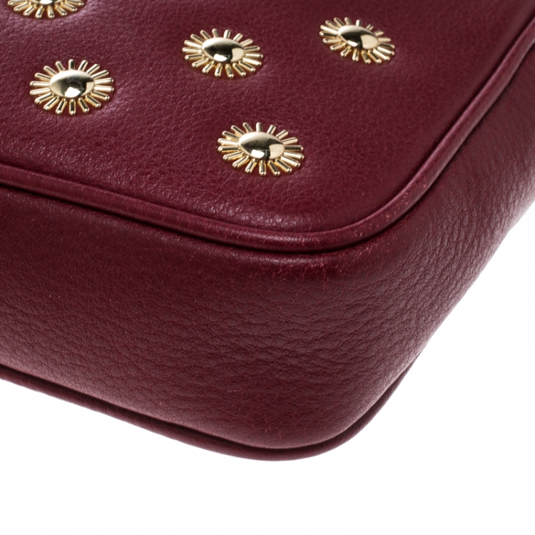 Pre Owned Michael Michael Kors Red Leather Studded Crossbody Bag
