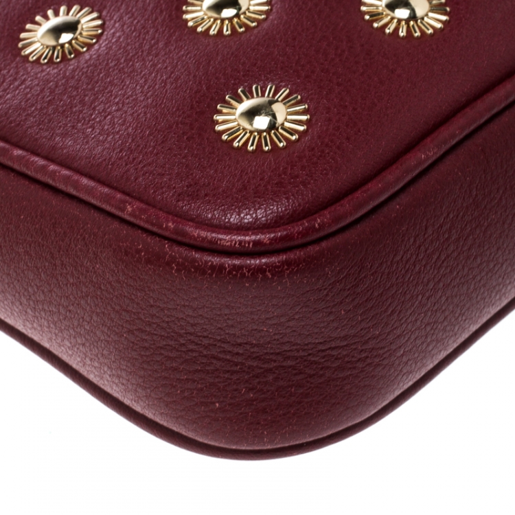 Pre Owned Michael Michael Kors Red Leather Studded Crossbody Bag