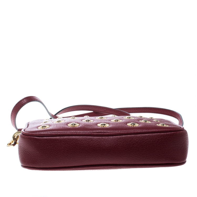 Pre Owned Michael Michael Kors Red Leather Studded Crossbody Bag