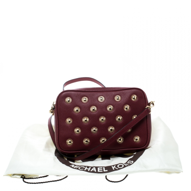 Pre Owned Michael Michael Kors Red Leather Studded Crossbody Bag