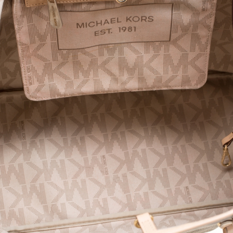Pre Owned Michael Kors Dark Brown Signature Coated Canvas Jetset Tote