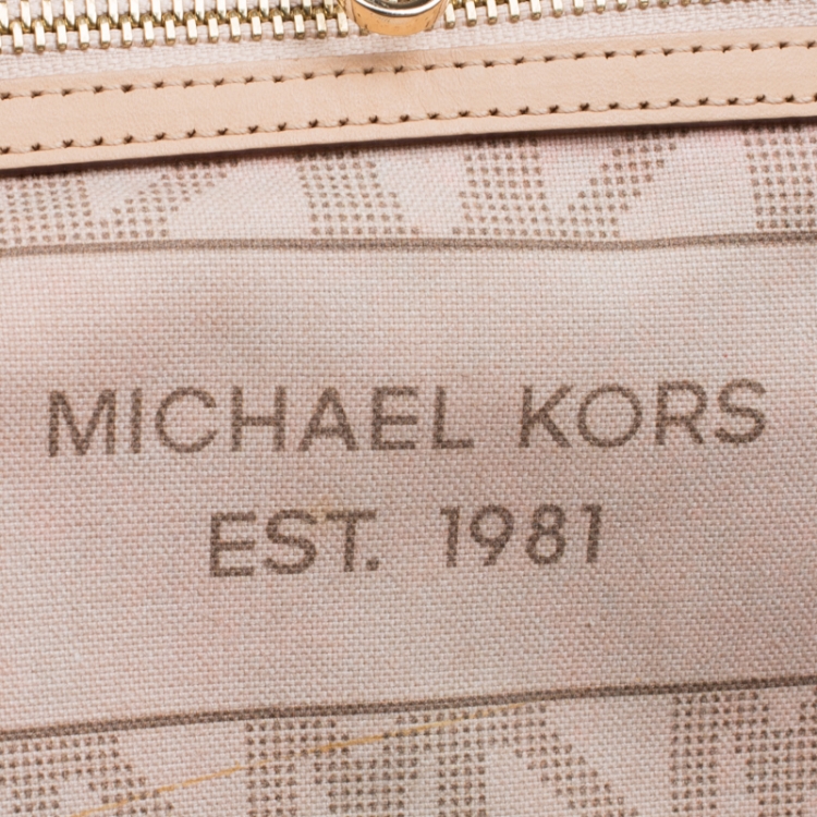 Pre Owned Michael Kors Dark Brown Signature Coated Canvas Jetset Tote
