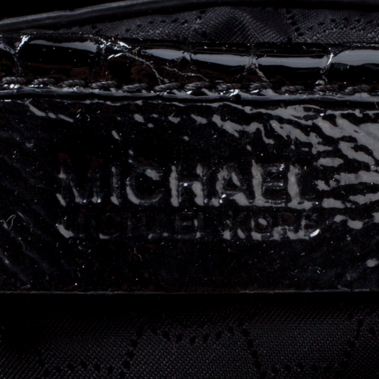 Pre Owned Michael Michael Kors Black Croc Embossed Patent Leather Hamilton Tote