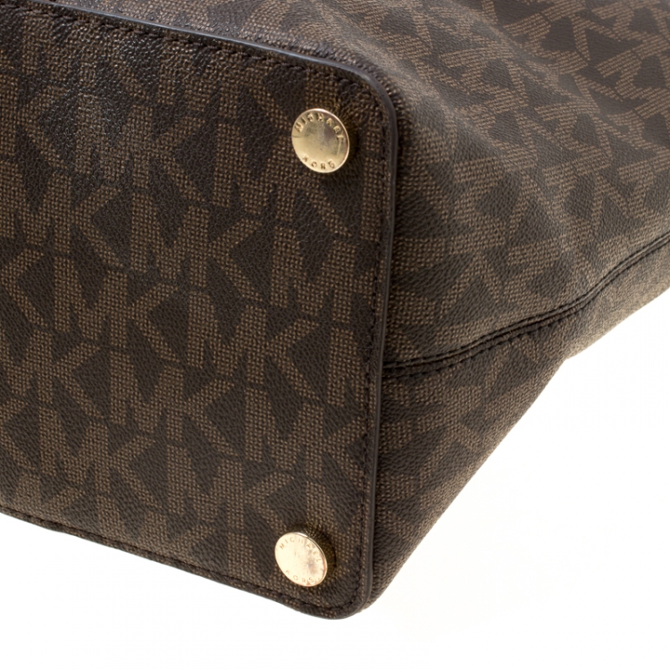 Pre Owned Michael Michael Kors Brown Signature Coated Canvas Shopper Tote