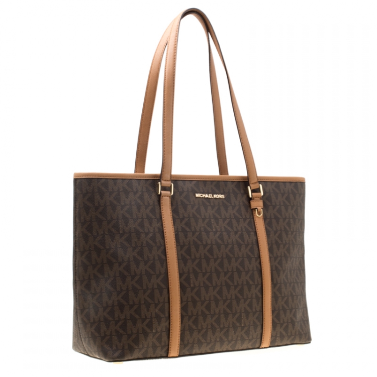 Pre Owned Michael Michael Kors Brown Signature Coated Canvas Shopper Tote