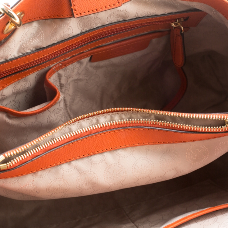 Pre Owned Michael Michael Kors Orange Leather Medium Cynthia Tote