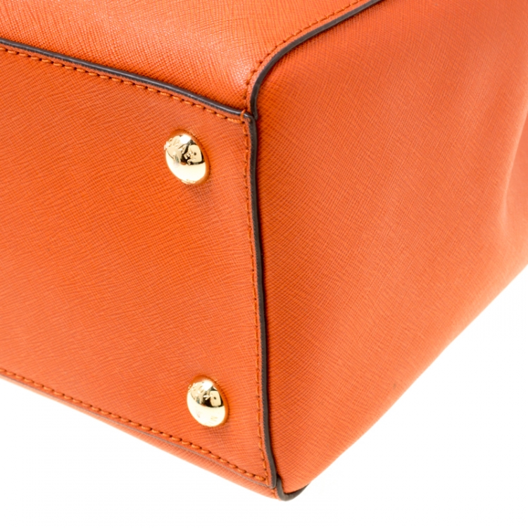 Pre Owned Michael Michael Kors Orange Leather Medium Cynthia Tote