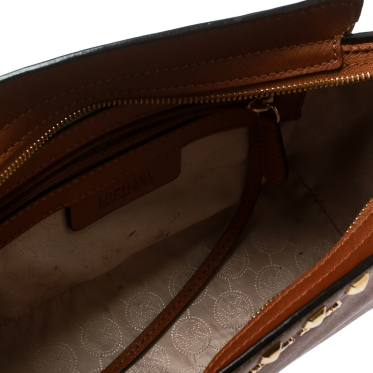 Pre Owned Michael Michael Kors Brown Leather Medium Studded Selma Crossbody Bag 