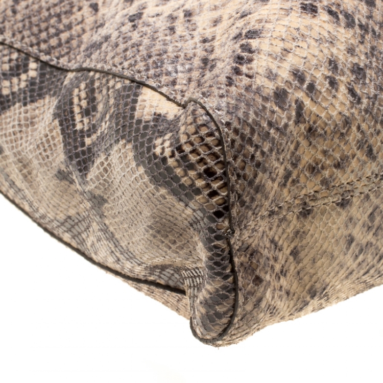 Pre Owned Michael Michael Kors Beige Python Embossed Leather Tote
