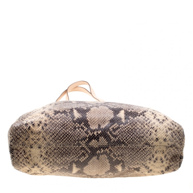Pre Owned Michael Michael Kors Beige Python Embossed Leather Tote