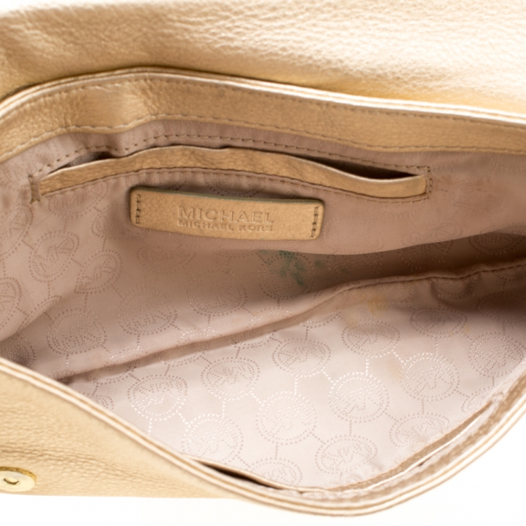Pre Owned Michael Michael Kors Light Gold Leather Shoulder Bag