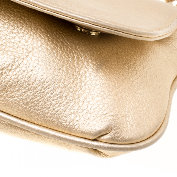 Pre Owned Michael Michael Kors Light Gold Leather Shoulder Bag