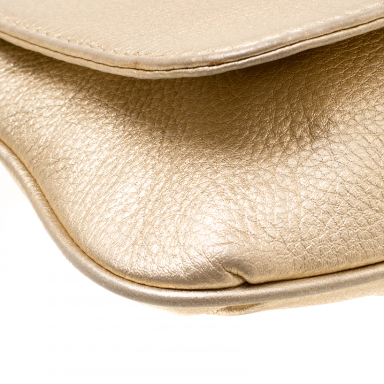Pre Owned Michael Michael Kors Light Gold Leather Shoulder Bag