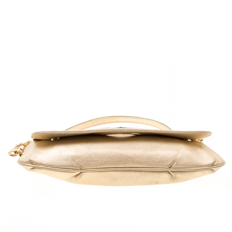 Pre Owned Michael Michael Kors Light Gold Leather Shoulder Bag
