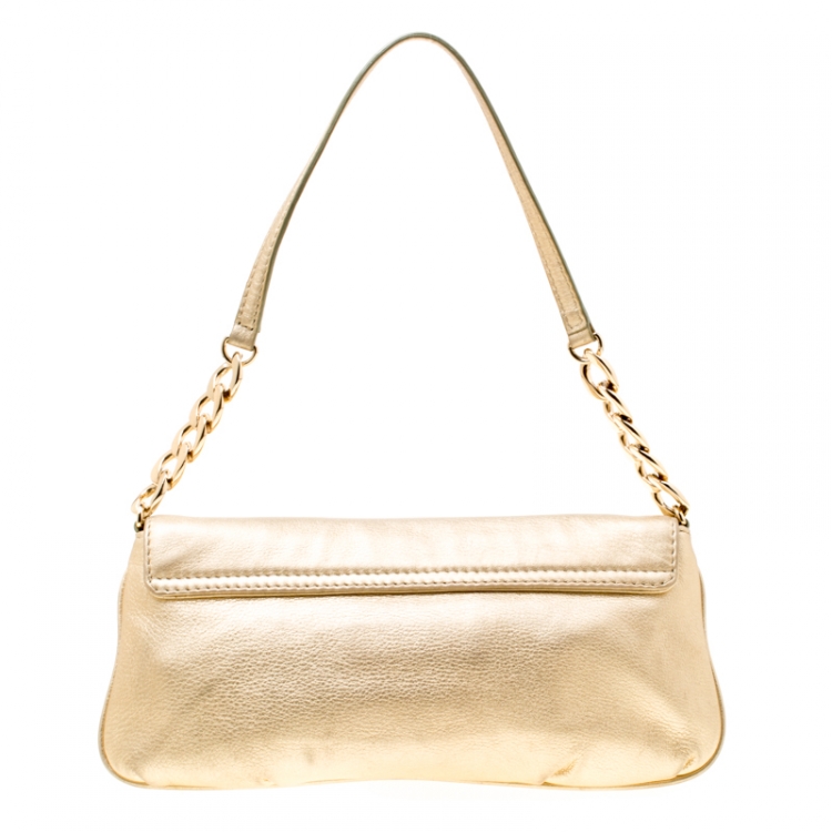 Pre Owned Michael Michael Kors Light Gold Leather Shoulder Bag