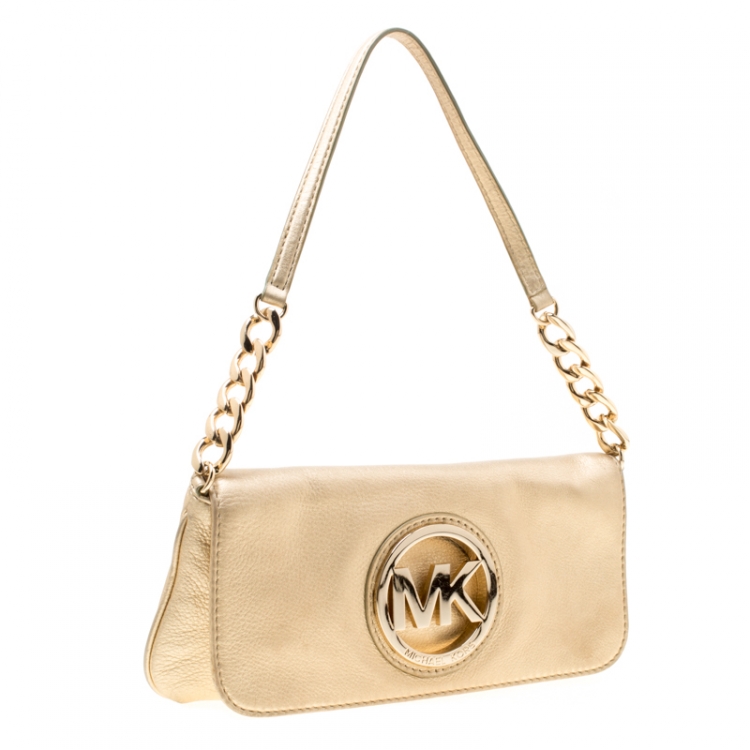 Pre Owned Michael Michael Kors Light Gold Leather Shoulder Bag