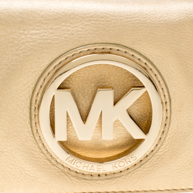 Pre Owned Michael Michael Kors Light Gold Leather Shoulder Bag