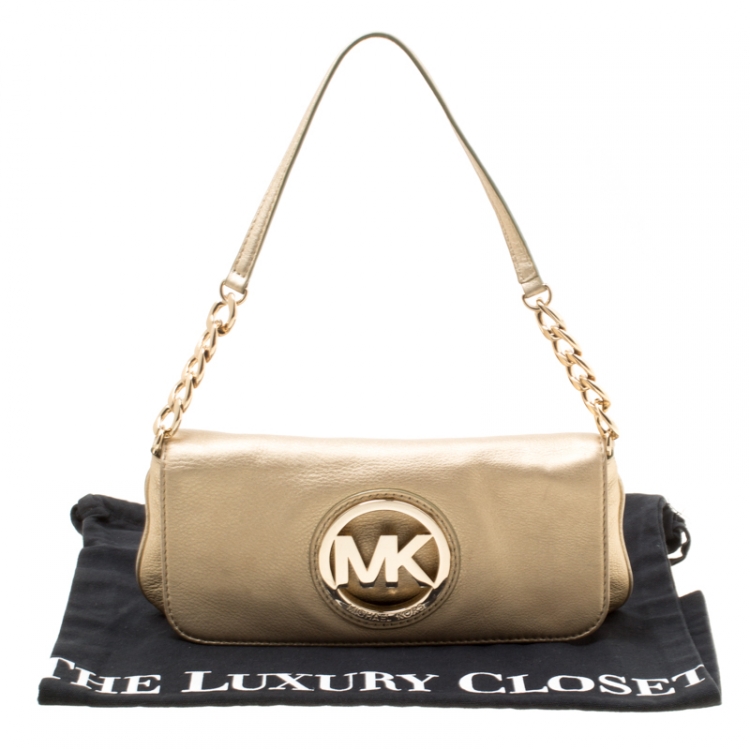 Pre Owned Michael Michael Kors Light Gold Leather Shoulder Bag
