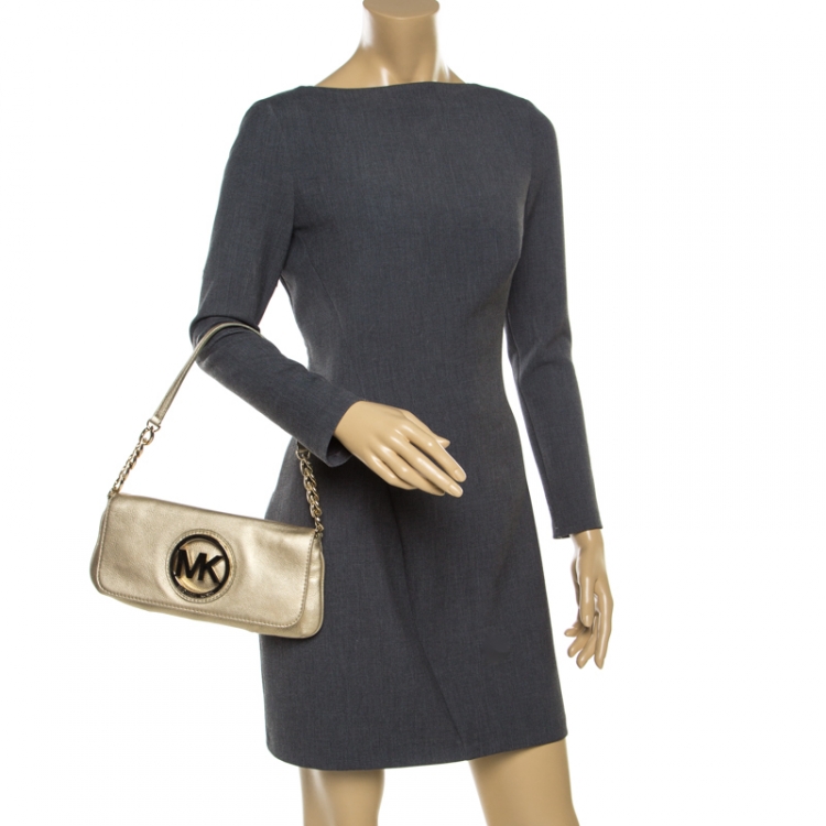 Pre Owned Michael Michael Kors Light Gold Leather Shoulder Bag