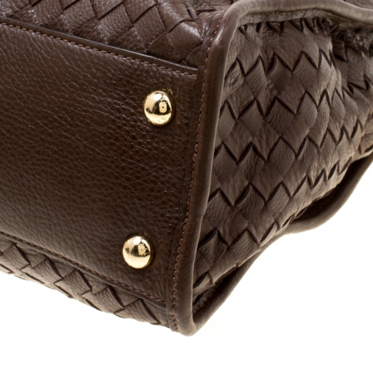 Pre Owned Michael Michael Kors Brown Woven Leather Hamilton Top Handle Bag