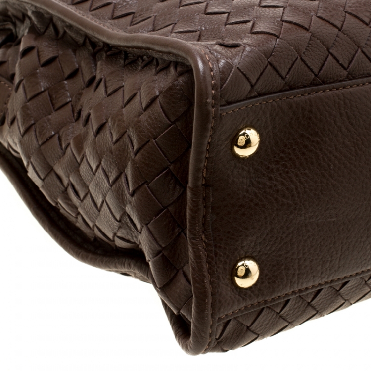Pre Owned Michael Michael Kors Brown Woven Leather Hamilton Top Handle Bag