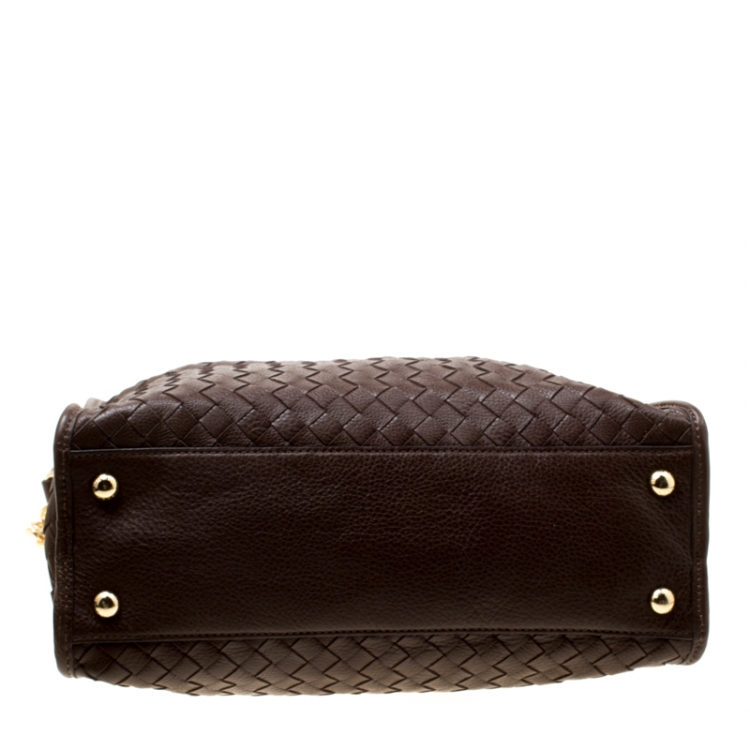 Pre Owned Michael Michael Kors Brown Woven Leather Hamilton Top Handle Bag