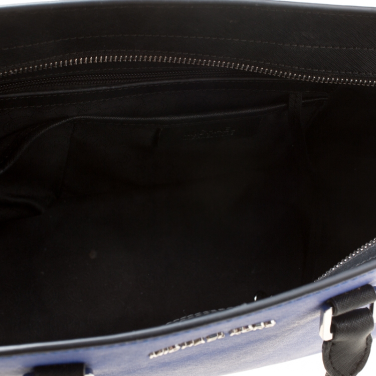 Pre Owned Michael Michael Kors Blue/Black Saffiano Leather Medium Selma Tote