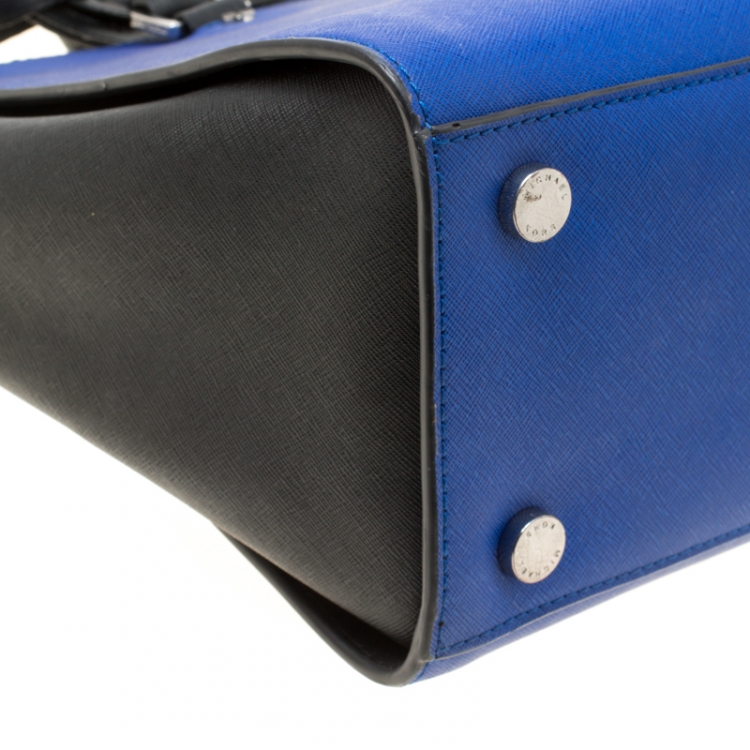 Pre Owned Michael Michael Kors Blue/Black Saffiano Leather Medium Selma Tote