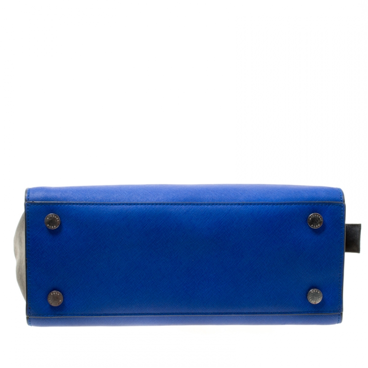 Pre Owned Michael Michael Kors Blue/Black Saffiano Leather Medium Selma Tote