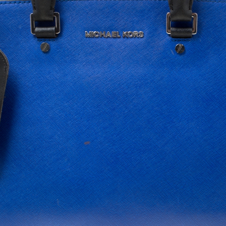 Pre Owned Michael Michael Kors Blue/Black Saffiano Leather Medium Selma Tote