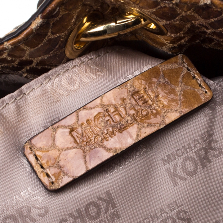 Pre Owned Michael Michael Kors Brown Python Embossed Leather Tote 