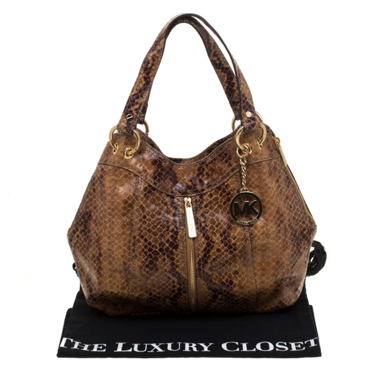 Pre Owned Michael Michael Kors Brown Python Embossed Leather Tote 