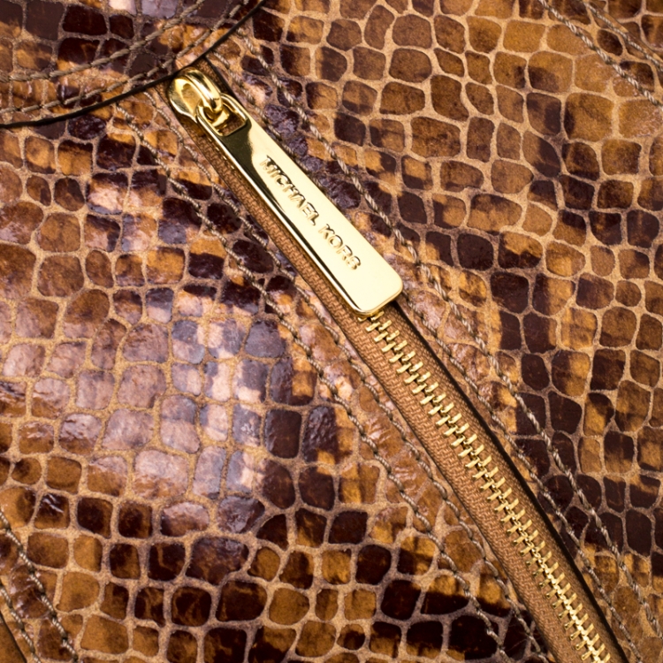 Pre Owned Michael Michael Kors Brown Python Embossed Leather Tote 