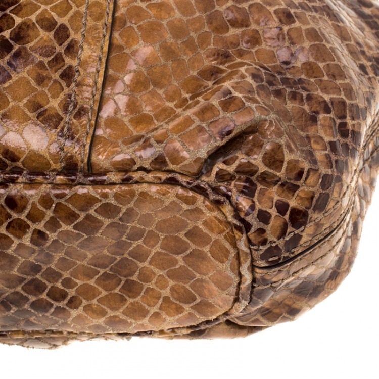 Pre Owned Michael Michael Kors Brown Python Embossed Leather Tote 