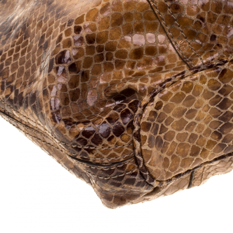 Pre Owned Michael Michael Kors Brown Python Embossed Leather Tote 