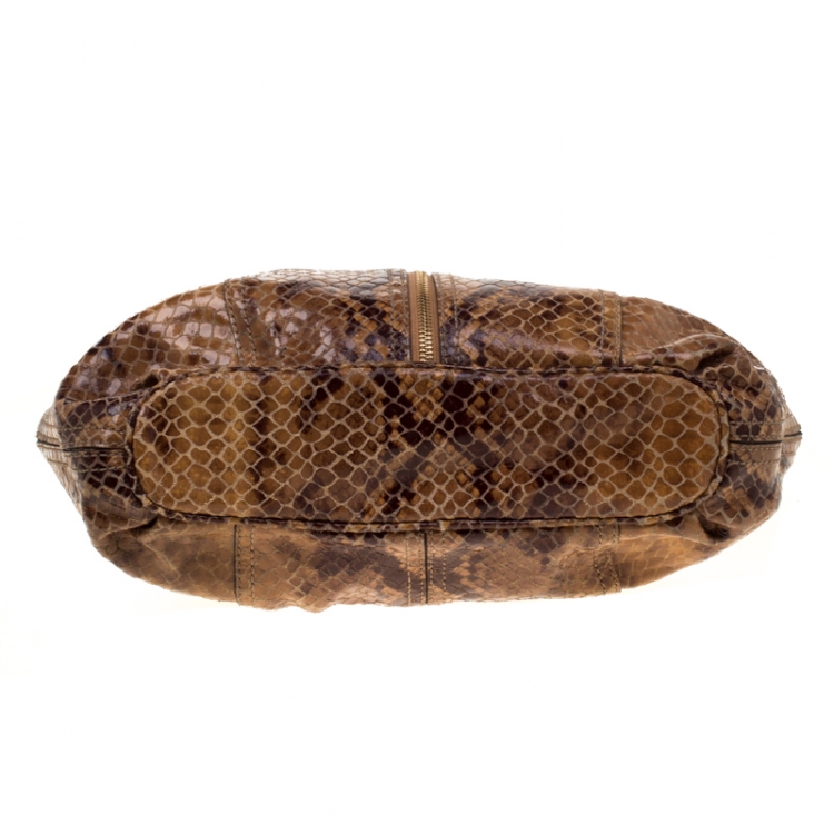Pre Owned Michael Michael Kors Brown Python Embossed Leather Tote 