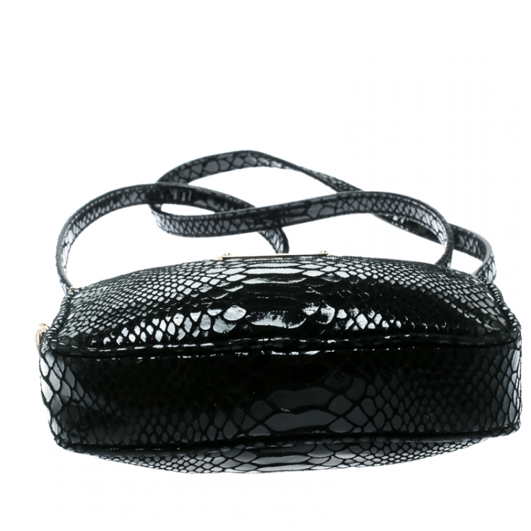 Pre Owned Michael Michael Kors Black Python Embossed Leather Crossbody Bag