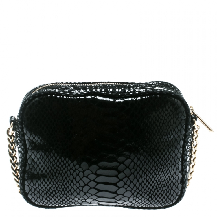 Pre Owned Michael Michael Kors Black Python Embossed Leather Crossbody Bag