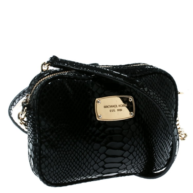 Pre Owned Michael Michael Kors Black Python Embossed Leather Crossbody Bag